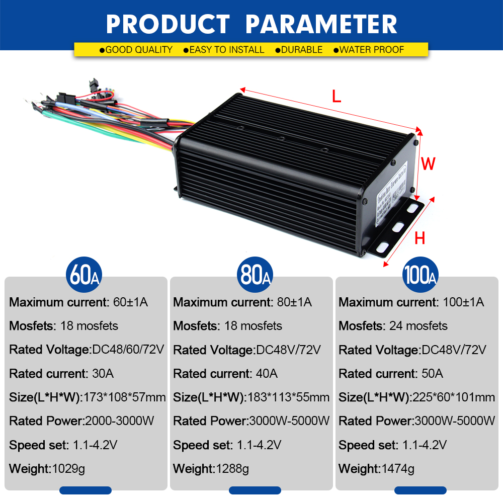 2000W-5000W 48V-72V E-Bike 3-m - Sine Wave Controller 48V 72V 80A recension och pris